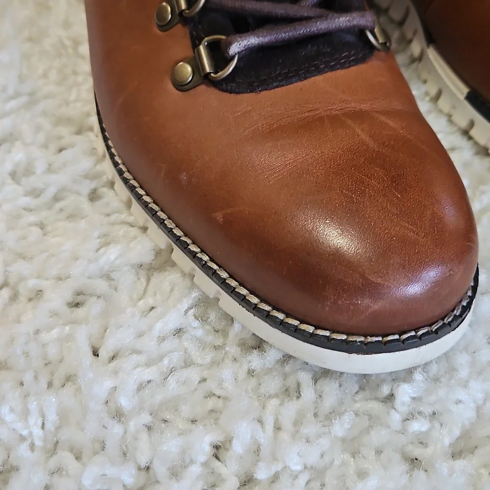 Cole Haan Brown Leather Hiking-Style Boots with Dark Brown Accents